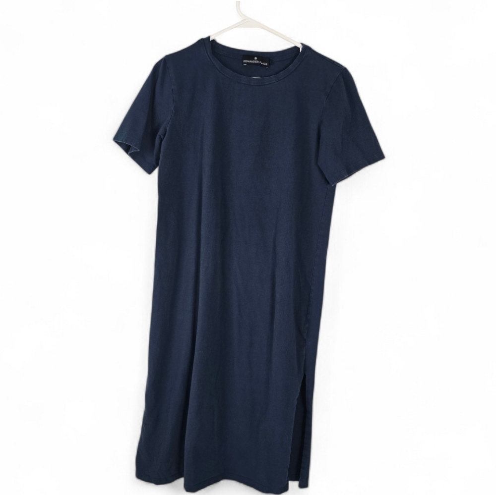Pomander Place Blue Midi Shirt Dress S Side Slit Minimalist Casual